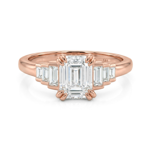 Rectanglo - Δαχτυλίδι με μοϊσανίτη κοπής emerald και λεπτομέρειες μπαγκέτας