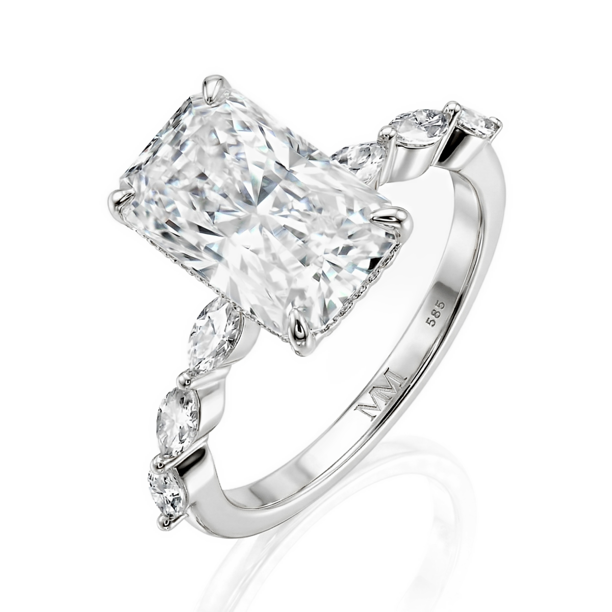 Luminaire - Δαχτυλίδι με μοϊσανίτη κοπής radiant, πλαϊνές πέτρες μαρκίζ και κρυφό halo